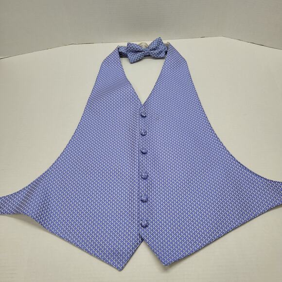 After Six Formal Open Back Vest Bow Tie Blue Diamond Wedding Prom Mens One Size - Picture 1 of 5